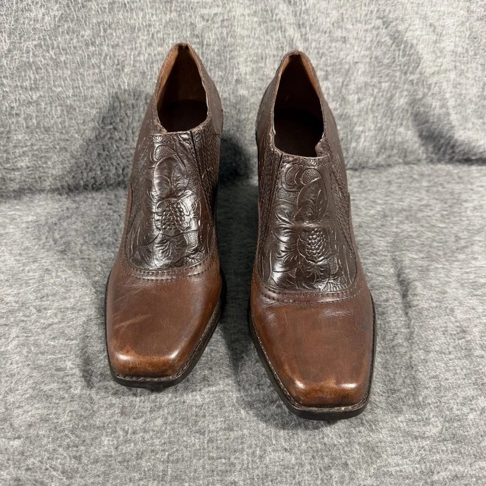 Antonio Melani Women's Western Cowgirl Tooled Bootie Brown Leather Size 8.5